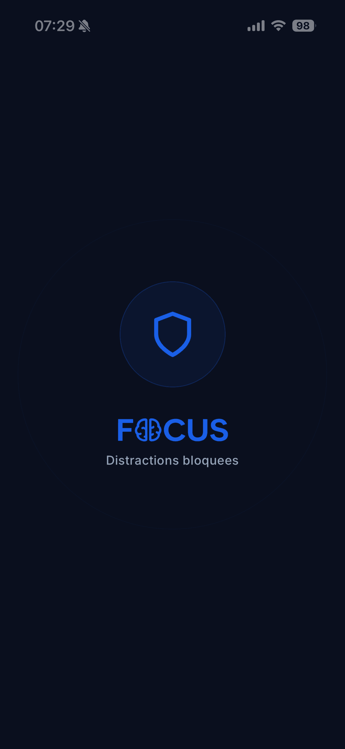 Boîtier Focus détecté, distractions bloquées, mode sombre